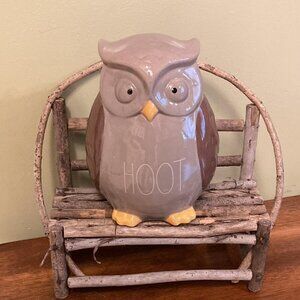 NWOT RAE DUNN Ceramic "HOOT" Owl Decor